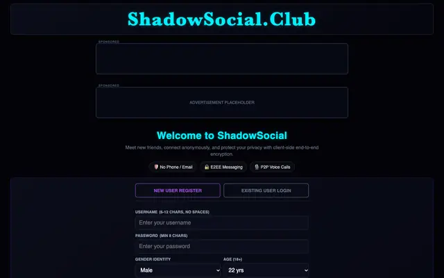 Screenshot of ShadowSocial.Club