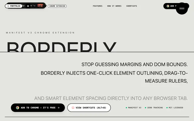 Screenshot of Borderly | Debug & Measure Web Layouts at the Speed of Sight | Abhay Chauhan