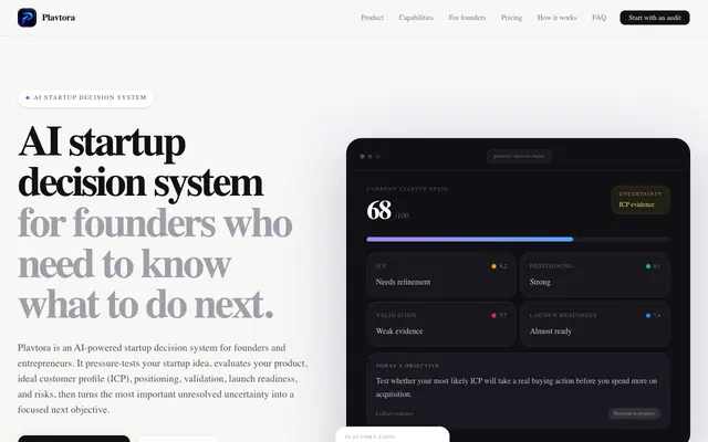 Screenshot of Plavtora | AI Startup Validation & Launch Analysis