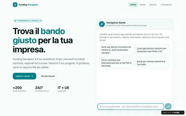 Screenshot of Funding Navigator — Trova il bando giusto con l'AI