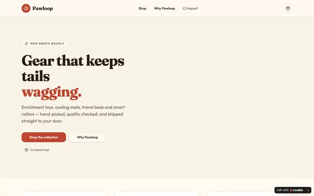 Screenshot of Pawloop — Curated Dog Gear & Pet Essentials