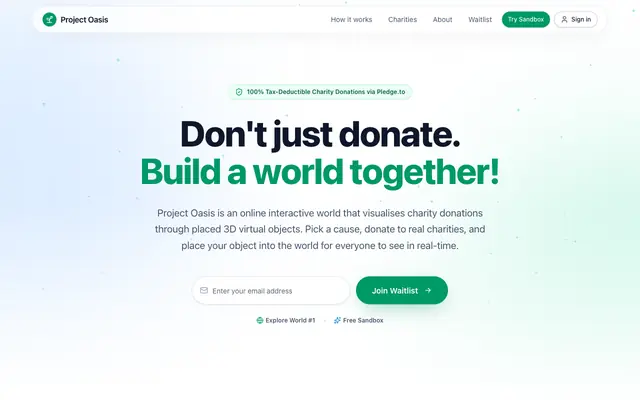 Screenshot of Project Oasis: Interactive 3D Charity World