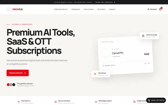 Screenshot of VisionFlix — Premium Digital Tools & Entertainment