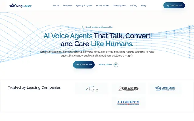 Screenshot of KingCaller – Sounds Like a Human, Performs Like AI