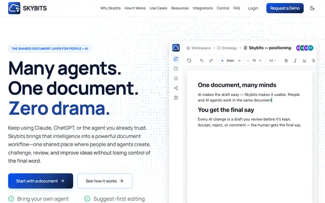 Screenshot of AI Document Editor for People and Agents | SKYBITS