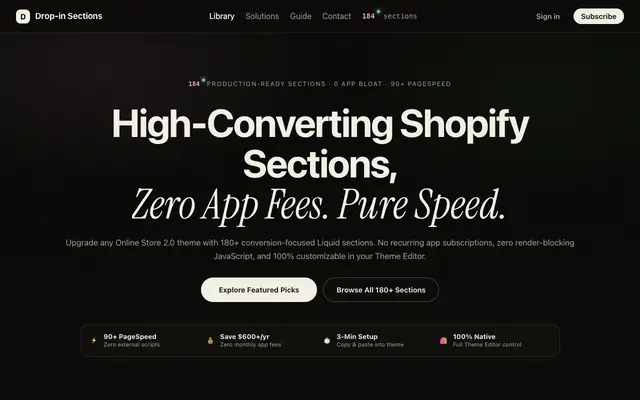 Screenshot of Drop-in Sections — 复制即用的 Shopify 模块库