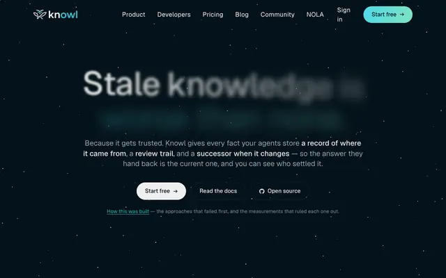 Screenshot of Knowl · persistent memory for AI coding agents