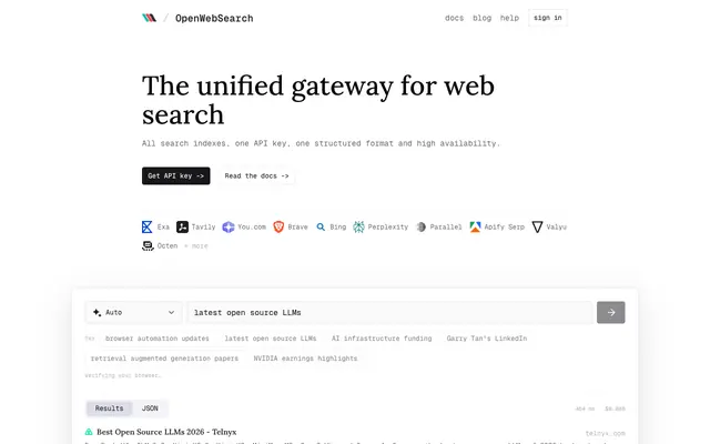 Screenshot of The unified gateway for web search — OpenWebSearch