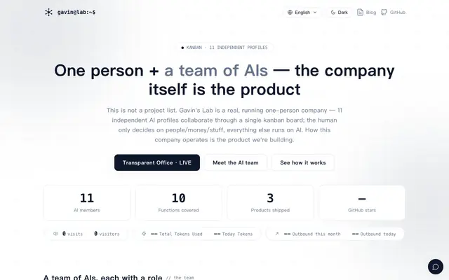 Screenshot of Gavin's Lab — 把一家一人公司做成产品