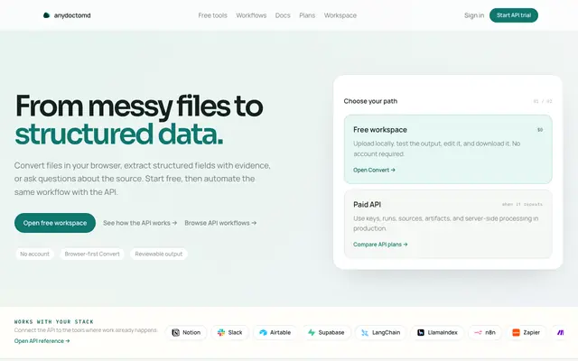 Screenshot of anydoctomd · AI-ready Markdown