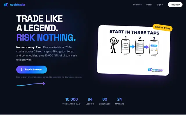 Screenshot of NoobTrader - Learn to Trade with Virtual Cash | Global Trading Simulator