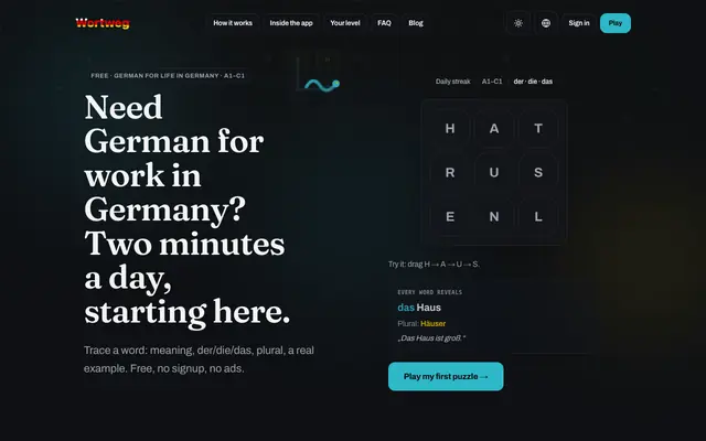 Screenshot of Wortweg — Deutsch-Trainer