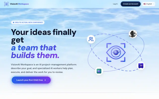 Screenshot of VisionAI Workspace — Your Ideas Finally Get A Team That Builds Them