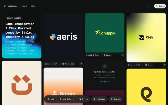 Screenshot of 1,200+ Logos for Inspiration | Logoinspo