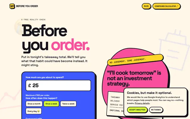 Screenshot of Before You Order | Takeaway Spending Reality Check