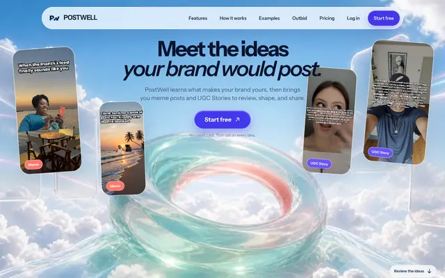 Screenshot of PostWell — Brand-grounded content ideas