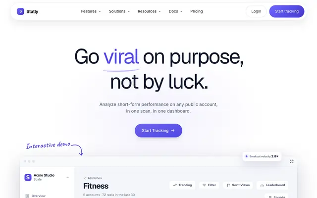 Screenshot of Statly: Find viral content on Instagram, TikTok & X