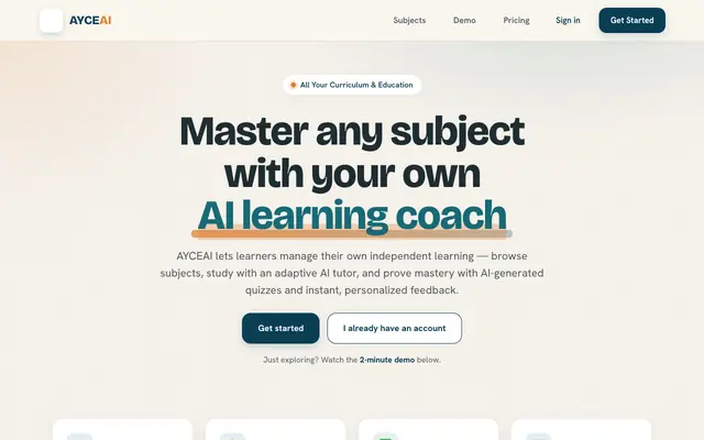 Screenshot of AYCEAI — Master Any Subject with Your AI Learning Coach