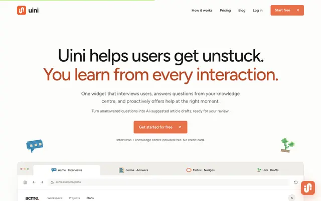Screenshot of Talk to your users at the right moment · Uini