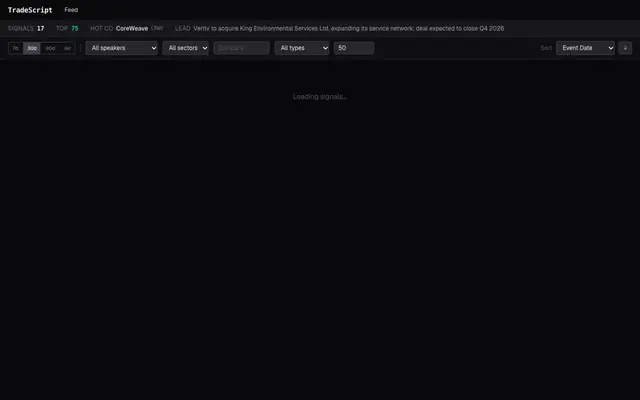 Screenshot of TradeScript — AI, Robotics & Space Investment Signals