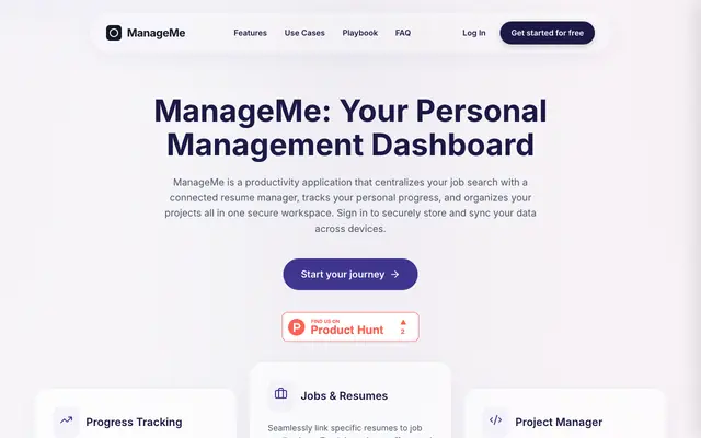 Screenshot of ManageMe — Job Application Tracker, Resume Manager & Personal Dashboard