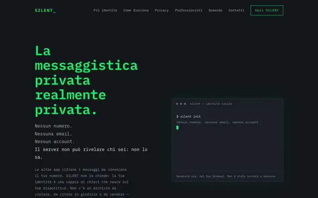 Screenshot of SILENT — La messaggistica privata realmente privata