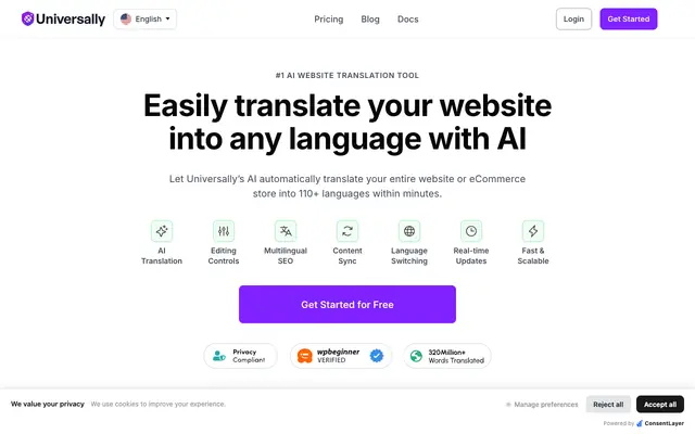 Screenshot of Universally | Translate Your Website & Go Global in Minutes