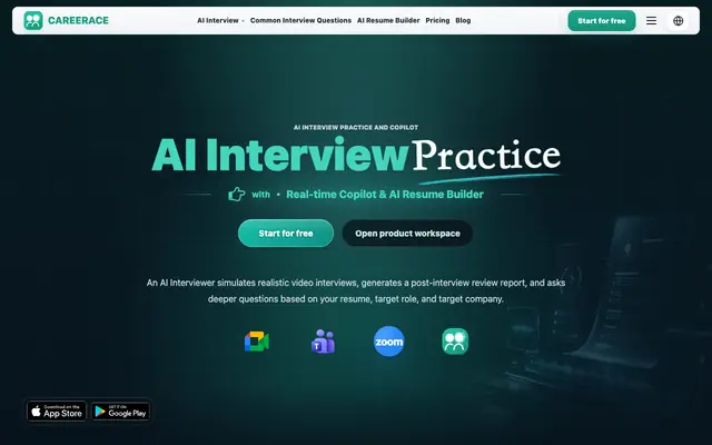 Screenshot of CareerAce | Free AI Interview & AI Resume Builder