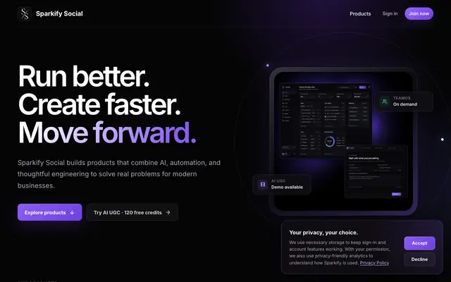 Screenshot of Sparkify Social Products | TeamOS & AI UGC