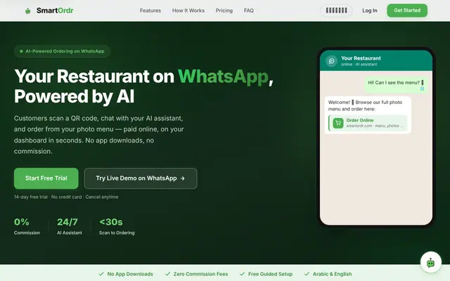Screenshot of SmartOrdr — AI-Powered WhatsApp Ordering for Restaurants