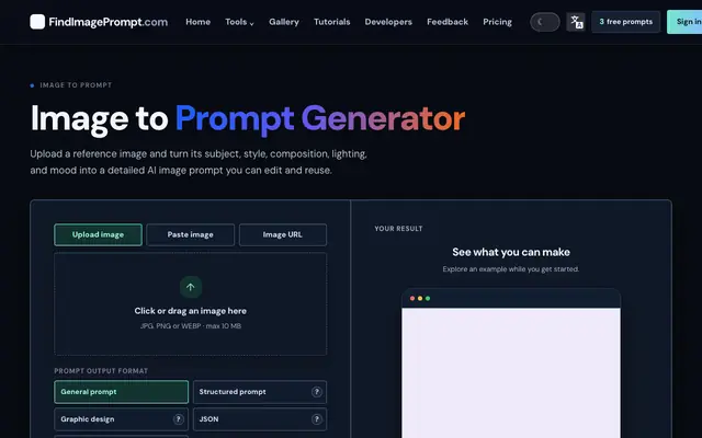 Screenshot of Image Prompt Generator & Image to Prompt | Find Image Prompt