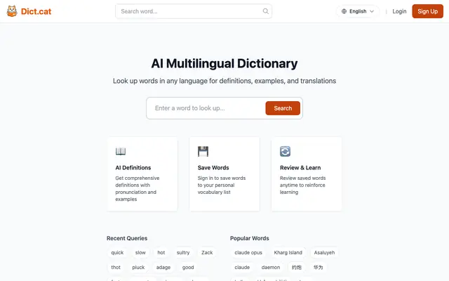 Screenshot of Dict.cat - AI Multilingual Dictionary