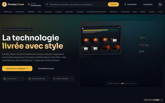 Screenshot of Pressby Tower — Boutique en ligne premium, livraison 24 h