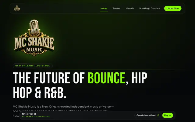 Screenshot of MC Shakie Music | New Orleans Bounce, Hip Hop & R&B