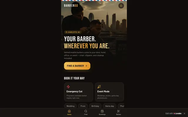 Screenshot of BarberGo — Your barber. Wherever you are.