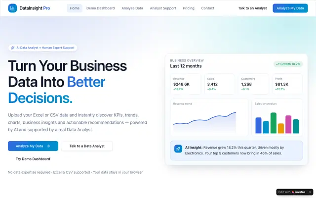 Screenshot of DataInsight Pro — Turn Your Business Data Into Better Decisions