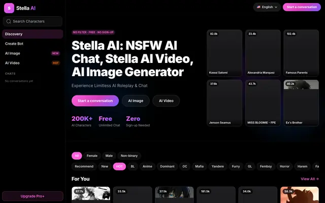 Screenshot of Stella AI: Uncensored Character AI Roleplay, AI Image & Video Tool