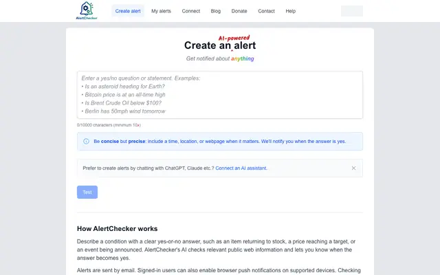 Screenshot of Website Change Alerts, Price Drop & Stock Availability Monitoring | AlertChecker