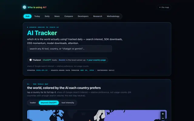 Screenshot of AI Tracker — Which AI Is the World Using? | Who is using AI?