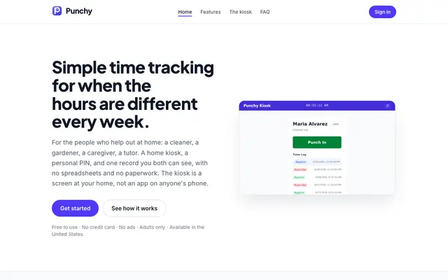 Screenshot of Punchy: Simple time tracking for home