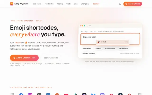 Screenshot of Emoji Anywhere: type :shortcodes: for emojis in any text field