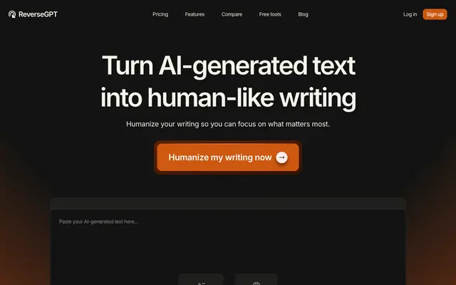 Screenshot of AI Humanizer — Make AI Text Sound Human | ReverseGPT