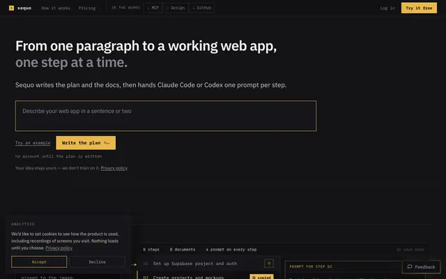 Screenshot of Sequo — control plane for vibe-coding