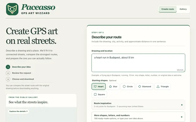 Screenshot of GPS Art Wizard | GPS art route planner