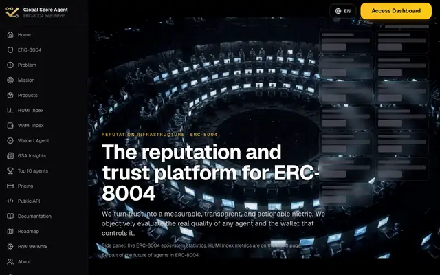 Screenshot of Global Score Agent — Reputation and trust for ERC-8004 agents