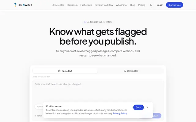 Screenshot of Did AI Write It? | The AI Detector Built for Writers