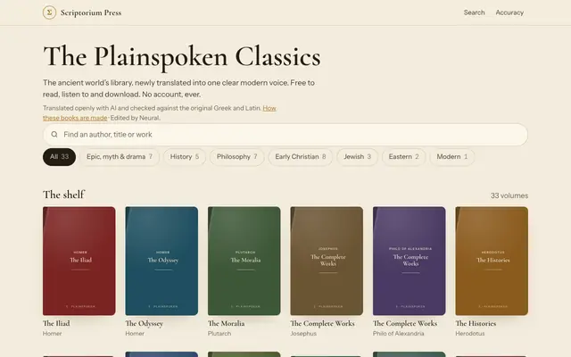 Screenshot of The Plainspoken Classics — Scriptorium Press