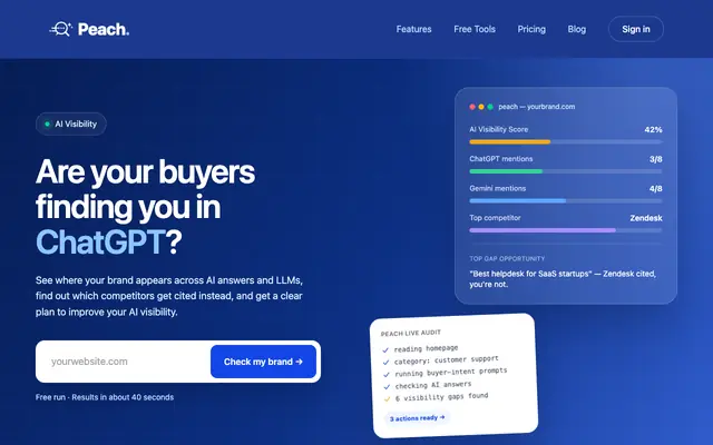 Screenshot of Peach — AI Visibility Checker for Your Brand
