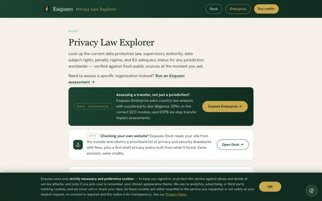 Screenshot of Privacy Law Explorer — Esquseo