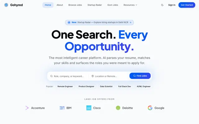 Screenshot of Gohyred – One Search. Every Opportunity.